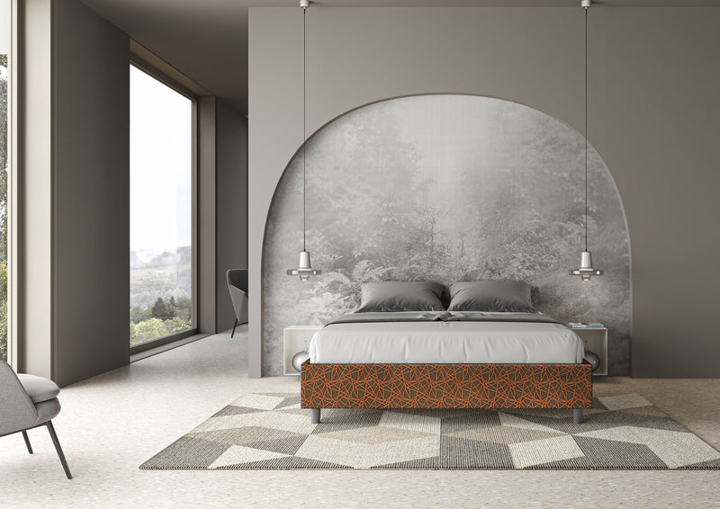 Letto Matrimoniale Giroletto con Alzata Comoda Imbottito in Tessuto Era Azelia Arancio Varie Misure