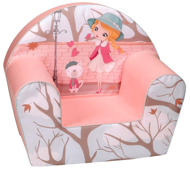 Poltroncina per Bambini 33x40x55cm Tessuto Sfoderabile con Bambina Miller Rosa