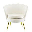 Poltrona Imbottita Schienale a Conchiglia in Velluto Piedi Oro Beige