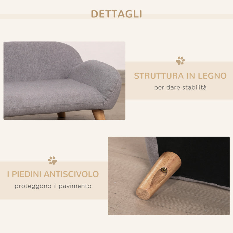 Divanetto per Cani e Gatti Imbottito 72x44x31 cm in Tessuto Grigio Chiaro