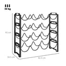 Portabottiglie a 4 Livelli a Onda 42.5x16,5x41 cm Impilabili per 16 Bottiglie in Metallo Nero  