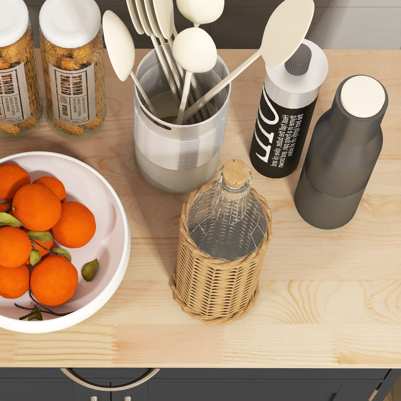 Carrello da Cucina con Portabottiglie Integrato 67x37x87 cm in Legno Nero e Rovere  