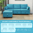 Divano 3 Posti Componibile Modulare con Pouf Poggiapiedi e Cuscini 213x156x88 cm Blu  