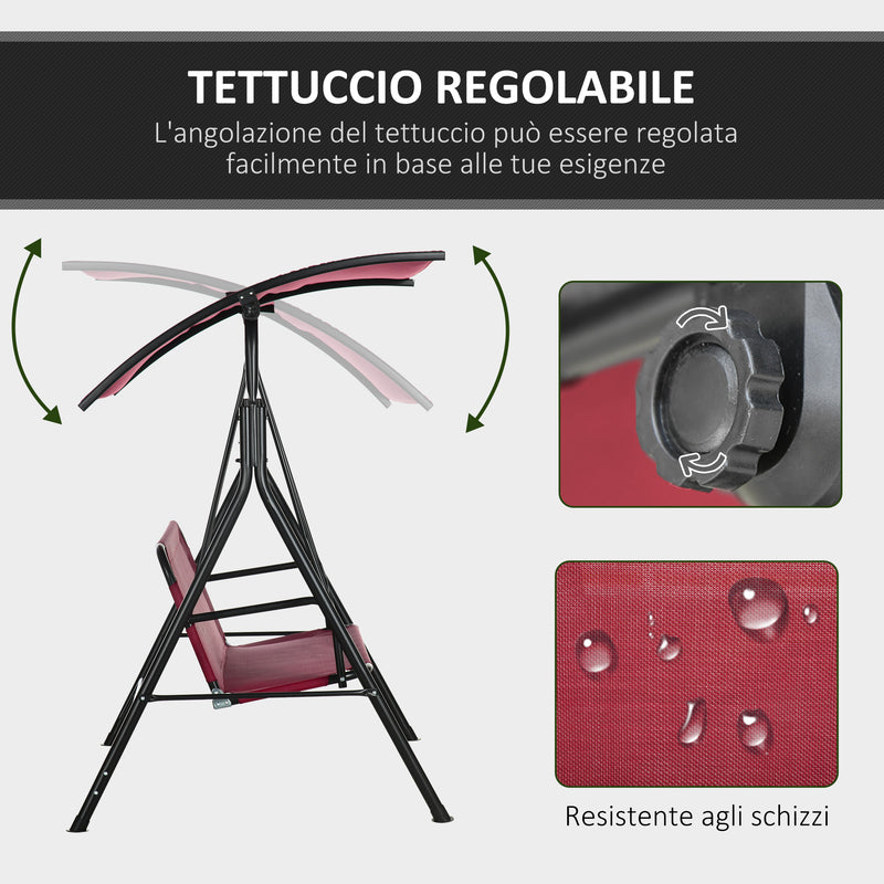 Dondolo da Giardino 3 Posti 172x110x153 cm con Tetto Parasole Rosso e Nero   