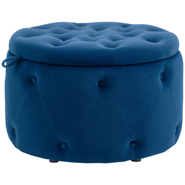 acquista Pouf Poggiapiedi Ø60x40 cm in Velluto Blu Scuro