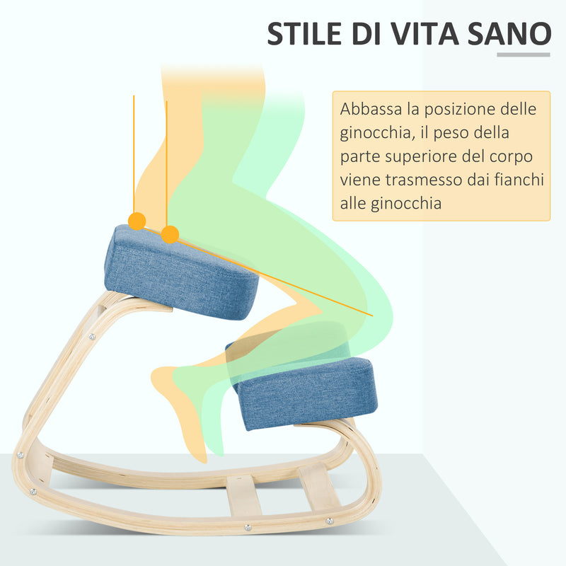 Sedia Ergonomica con Inginocchiatoio 51x69x58 cm in Betulla e Poliestere Blu  