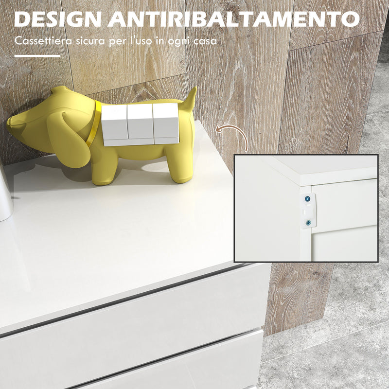 Cassettiera 4 Cassetti 55x33x80 cm Design Moderno in Legno Bianco 