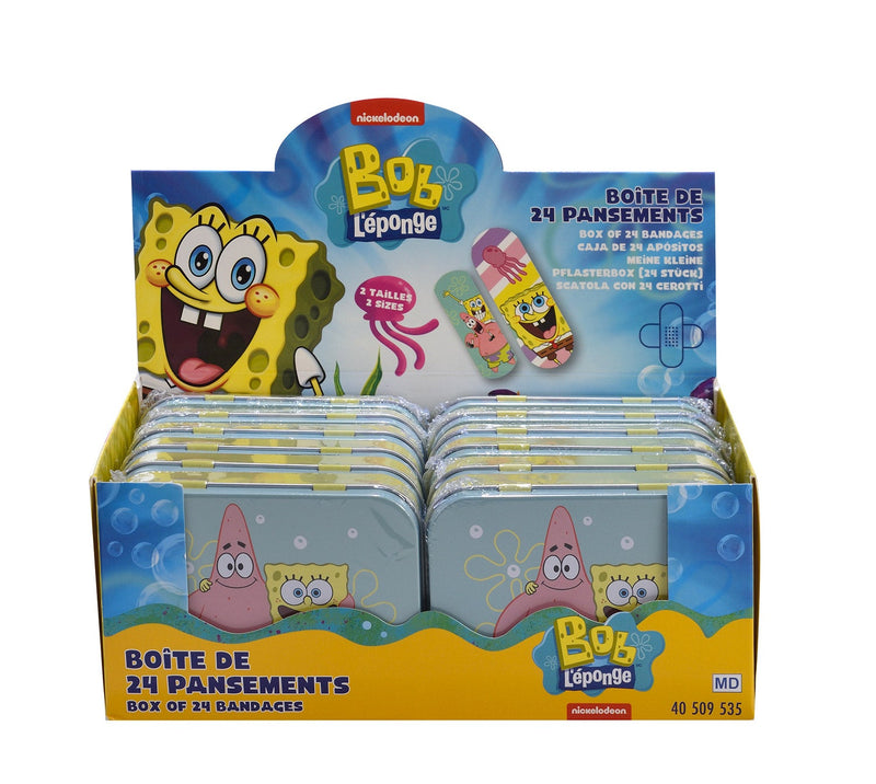 Set 12 Box Spongebob per Bambini con 24 Cerotti Ciascuno 2 Misure in Metallo