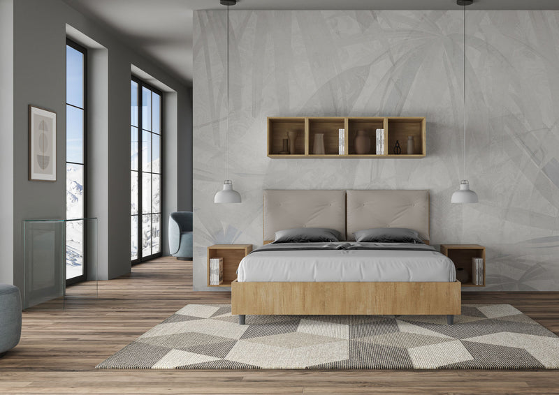 Letto Matrimoniale Struttura Quercia con Cuscini in Similpelle Egos Appia Tortora Varie Misure