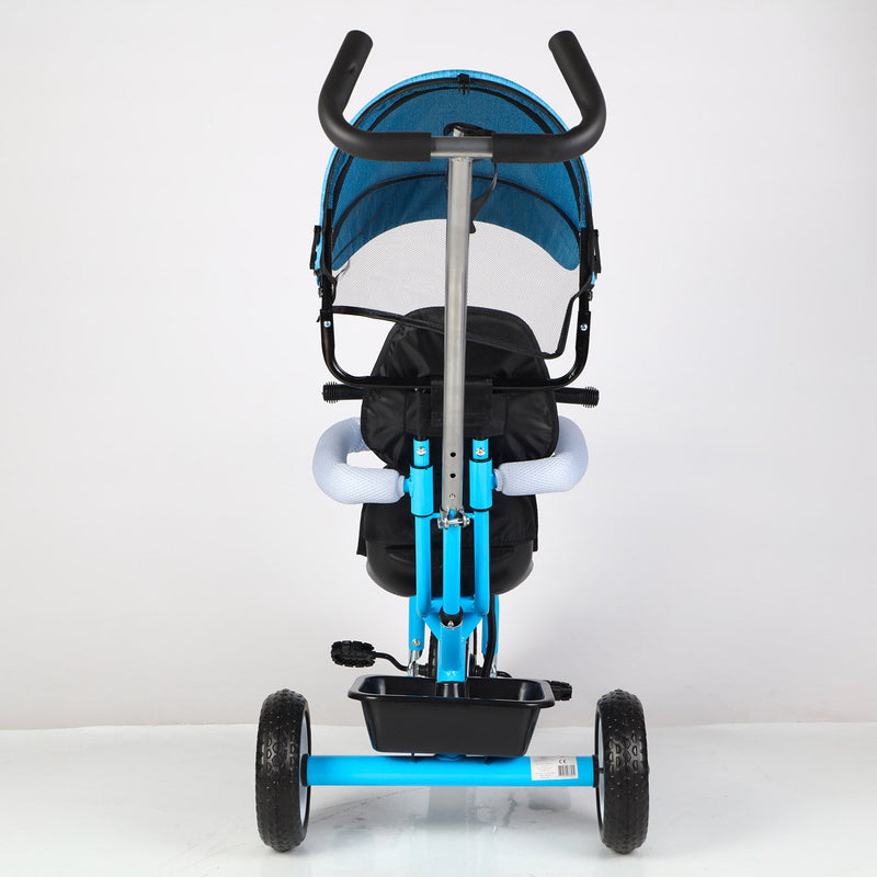 Triciclo Passeggino per Bambini 69x49x98 cm con Parasole e Campanellino Trico Funny Blu