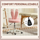 Sedia da Scrivania a Orecchie di Coniglio 53x53x70-84 cm Rivestimento in Pile Teddy Rosa    