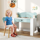 Banco Scuola con Sedia per Bambini Schienale a Orsetto Età 3-8 Anni in MDF e Legno Verde   