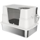 Lettiera per Gatti Chiusa XL con Coperchio Paletta Pareti Alte Doppio Ingresso in Acciaio Inox Grigio Chiaro      