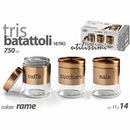 Set 3 Barattoli 750 ml Porta Caffe Zucchero Sale Ø11x14 cm in Acciaio e Vetro Rame      
