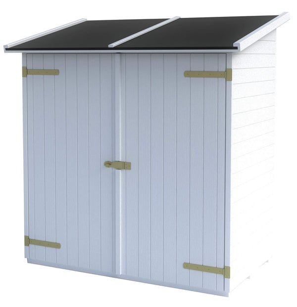 sconto Gartenbox aus Holz für Werkzeuge 149 x 84 x 172 cm mit 2 Türen Ecla Bianca