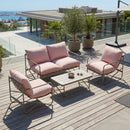Set da Giardino 4 Persone Divano 2 Poltrone Tavolo in Metallo e Cuscini in Cotone PP Rosa      