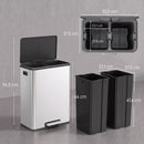 Pattumiera a Pedale 2x30 L 52,5x37,5x66 cm con Secchi Estraibili e Coperchio Soft-Close in Acciaio Inox Argento      