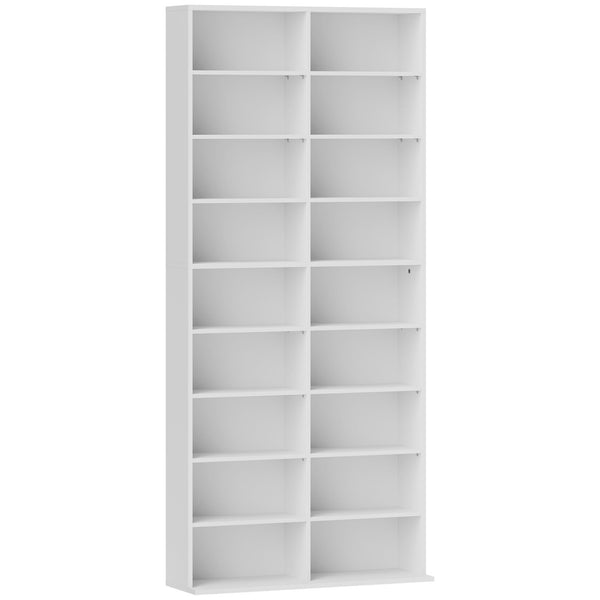 Ripiani per CD e DVD 78,5x24x175 cm con 18 scomparti Capacità 640 CD-360 DVD-430 Blu-ray in Legno Bianco prezzo