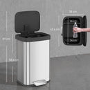 Pattumiera Rettangolare a Pedale 50 L 40,4x38x58,6 cm con Chiusura Ammortizzata e Scomparto per Deodorante in Acciaio Inox Argento      