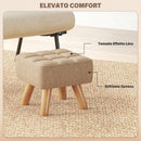 Pouf Poggiapiedi 27x27x26 cm Gambe in Legno di Caucciù Portata Fino a 110 kg in Tessuto Effetto Lino Marrone      