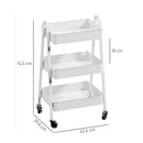 Carrello da Cucina Multiuso a 3 Livelli 42,4x29,8x74,5H cm con Ruote e Freno Bianco   