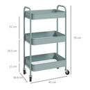 Carrello da Cucina a 3 Livelli 45x30,6x79 cm in Acciaio Azzurro  