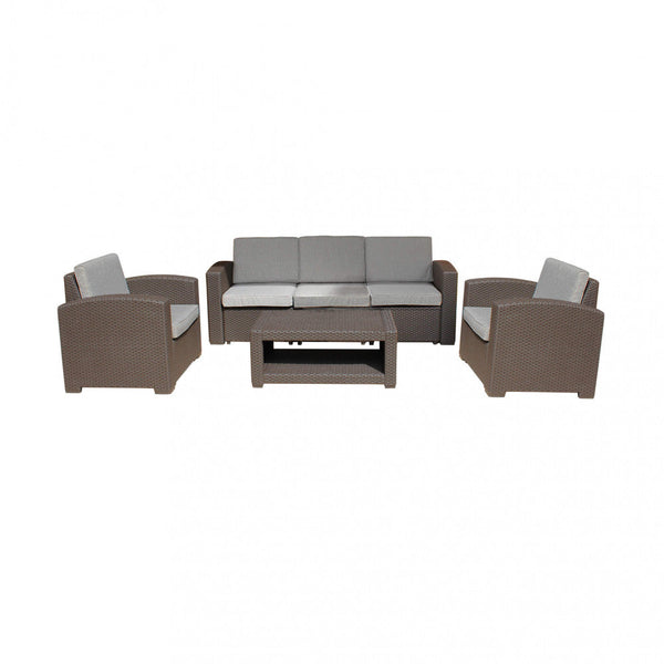 prezzo Garden Lounge Set Sofa 2 Sessel und Couchtisch mit Kissen aus taubengrauem Kunststoff