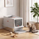 Lettiera Gatti Chiusa XL 90 L 60x40x40 cm con Coperchio Gradino Paletta e Bordi Alti in Acciaio Inox e ABS Grigio Chiaro      