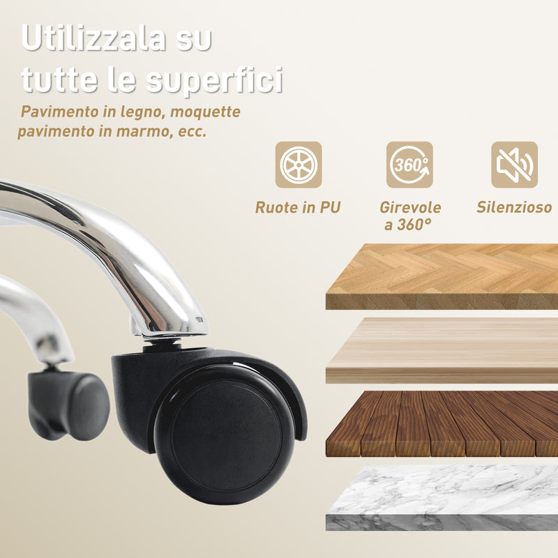 Sedia da Ufficio Reclinabile a 155° con Poggiapiedi Doppia Imbottitura e Rivestimento in Finta Pelle Beige      