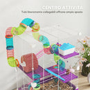 Gabbia per Criceti a 5 Livelli 46x30x58 cm con Tubi Ruota Scale Casetta e Bottiglia in PP e PS Viola      