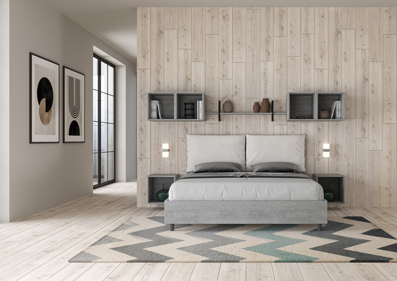 Letto Matrimoniale con Alzata Comoda Struttura Cemento con Cuscini in Similpelle Antea Bianco Varie Misure