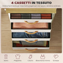 Cassettiera 4 Cassetti Pieghevoli 45x30x94,5 cm Struttura in Acciaio e Tessuto Beige   