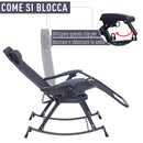 Sedia Sdraio a Dondolo Reclinabile con Poggiapiedi e Porta Bicchieri Nero 120x67x102 cm 
