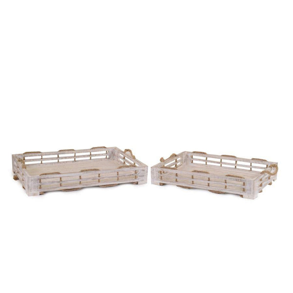 Set 2 Vassoi Rettangolari da Cucina in Legno Sbiancato con Corda online