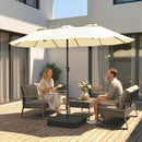 Ombrellone Doppio da Giardino a 12 Stecche con Manovella Base a Croce e Sacchi in Metallo e Poliestere Beige      