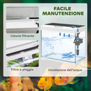Acquario per Pesci Rossi 17L con Luci LED 35x21x31 cm Pompa d'Acqua e Sistema di Filtraggio Bianco   