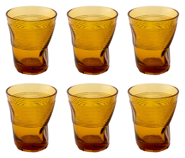 acquista Set 6 Crumpled Glasses 36 cl Ø9 cm in Kaleidos Amber Pressed Glass