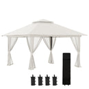 Gazebo Pieghevole 4x4 m ad Altezza Regolabile con Zanzariera e Borsa in Metallo e Tessuto Oxford Crema      