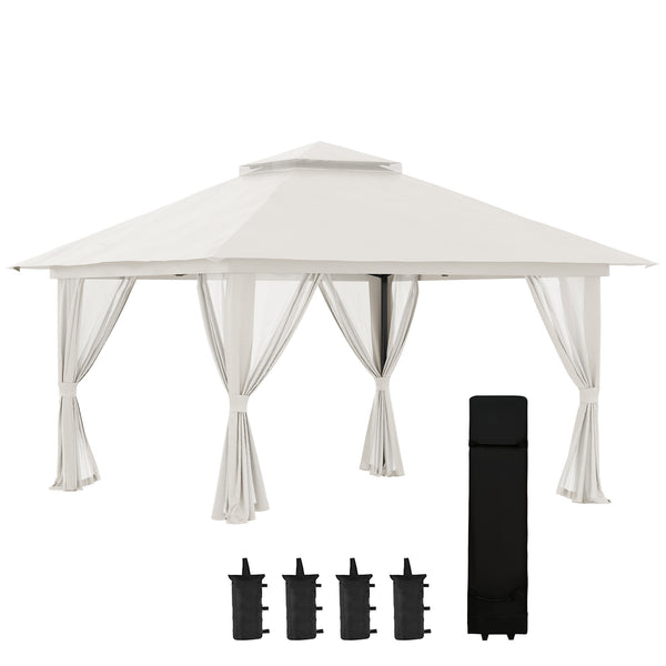 acquista Gazebo Pieghevole 4x4 m ad Altezza Regolabile con Zanzariera e Borsa in Metallo e Tessuto Oxford Crema
