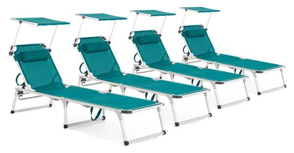 acquista Set 4 Lettini Prendisole da Giardino con Tettuccio 58x193x76 cm in Alluminio Cayo Ottanio