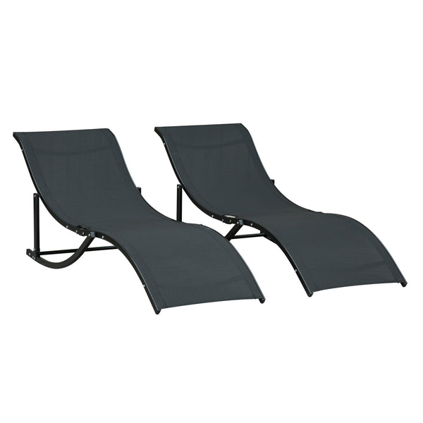 acquista Set mit 2 klappbaren Sonnenliegen 61 x 165 x 63 cm aus Aluminium und schwarzem Textilene