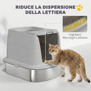 Lettiera per Gatti Chiusa 52,4x41,3x39,8 cm con Coperchio Ribaltabile Doppia Porta Paletta in Acciaio Inox Grigio Chiaro      