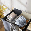 Cesto Portabiancheria Pieghevole 75x48x67 cm a 3 Scomparti in Bambù e Tessuto Effetto Lino Multicolore 