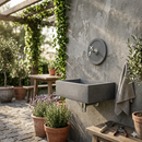 Lavello Rettangolare da Esterno 45x35 cm con Rosone Installazione a Muro in Cemento Madrid Antracite