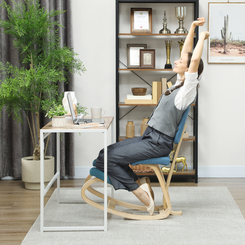 Sedia Ergonomica Inginocchiatoio con Schienale 51x84x93 cm in Legno di Betulla e Cuscini Blu  