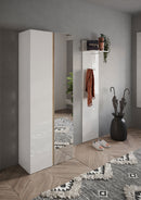 Armadio Guardaroba con Anta a Specchio e Ripiani 70x35x185 cm Frame Bianco Lucido e Cadiz