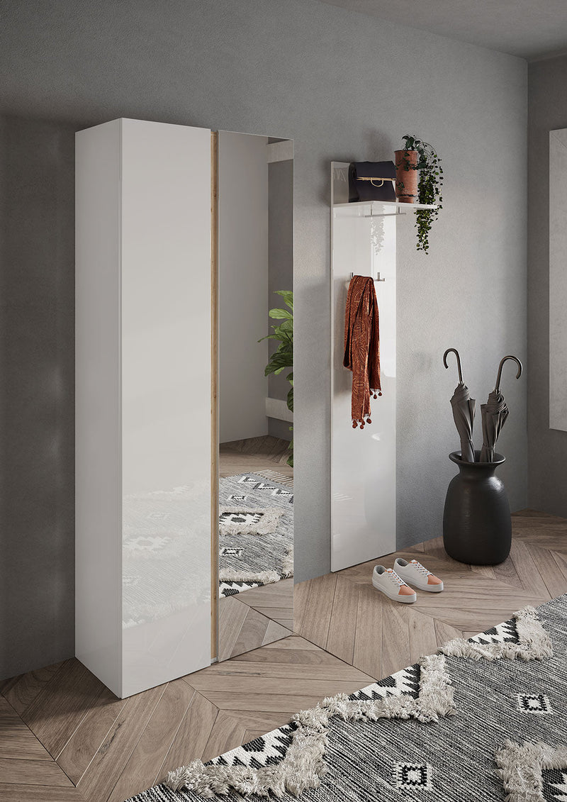 Armadio Guardaroba con Anta a Specchio e Ripiani 70x35x185 cm Frame Bianco Lucido e Cadiz