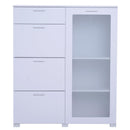 Mobiletto Cassettiera 4 Cassetti 3 Ripiani in Legno e Vetro Temperato Bianco 100x40x116.5 cm 