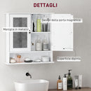 Armadietto Pensile da Bagno 56x13x58 cm con 2 Ante a Specchio e Ripiano Aperto Bianco      