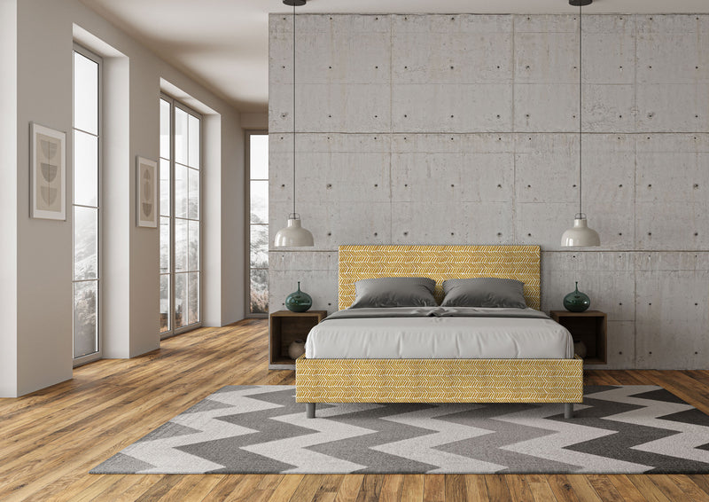 Letto Matrimoniale Giroletto con Alzata Comoda Imbottito in Tessuto Aragona Adele Giallo Varie Misure